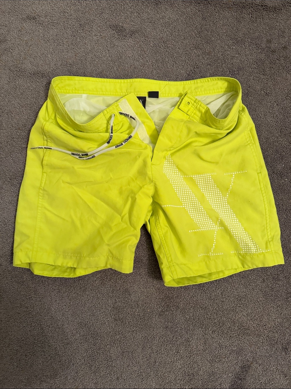 Armani Exchange Neon Yellow Swim Trunks with Logo